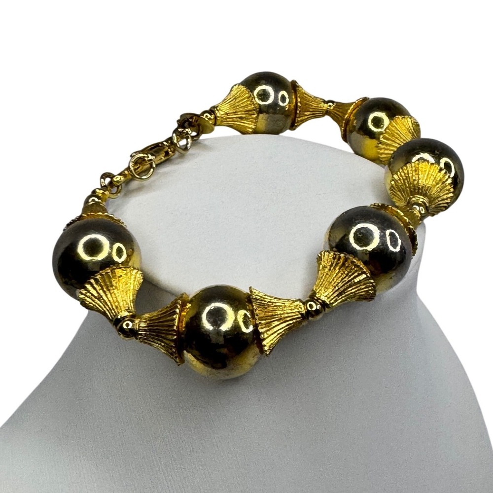 Paget Vintage Gold Tone Large Bead Statement Link Bracelet 80s 90s Y2K Retro - Picture 2 of 6